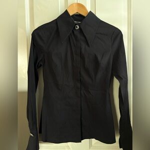 NWT NOCTURNE Black Long Sleeve Blouse Jeweled Button Down Shirt Point Collar XS